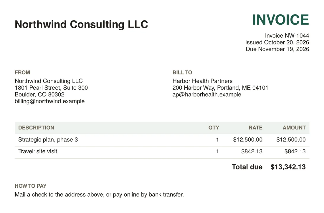 An invoice PDF from Northwind Consulting LLC